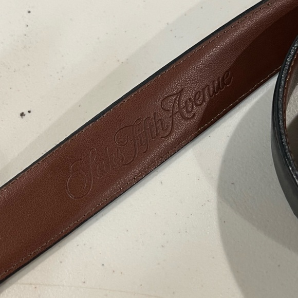 Saks Fifth Avenue 45W Aniline Kipskin Shoulder Made in USA Black Leather Belt - Picture 6 of 11